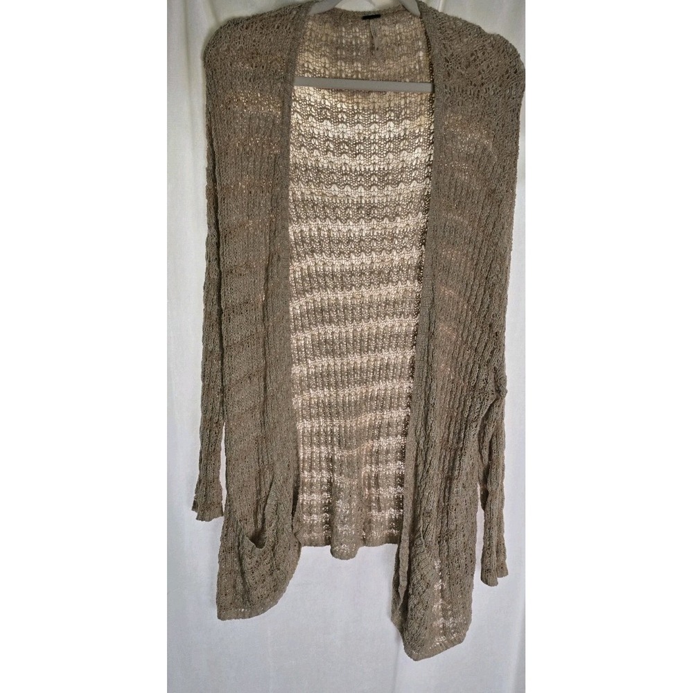 Free People Open Cardigan‎ Sweater Medium Knit Pockets Oversized Tan Gold